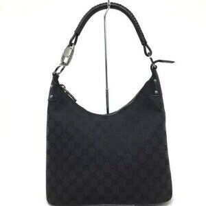 Gucci One Shoulder Bag GG Canvas Leather Black Aichi